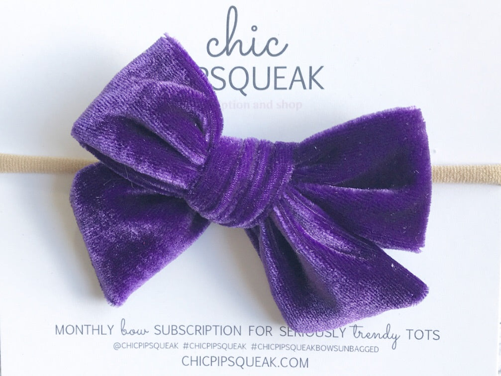 Velvet Hand-Tied Bow- True Purple – Chic Pipsqueak