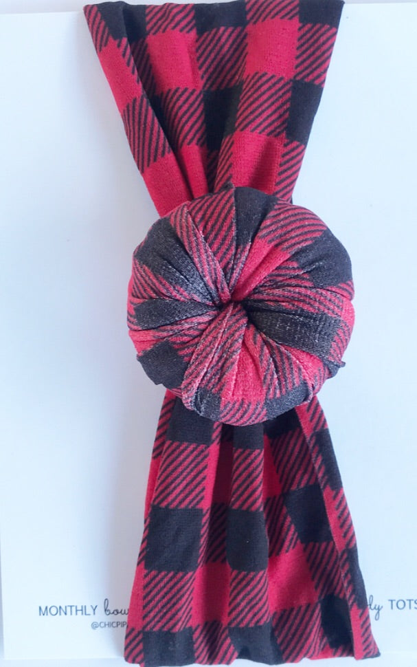 Ballet Bun Nylon Headwrap- Red and Black Buffalo Plaid