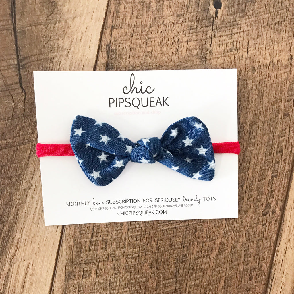 Monthly Special!  Knot Bows- Patriotic Denim Star 4th of July