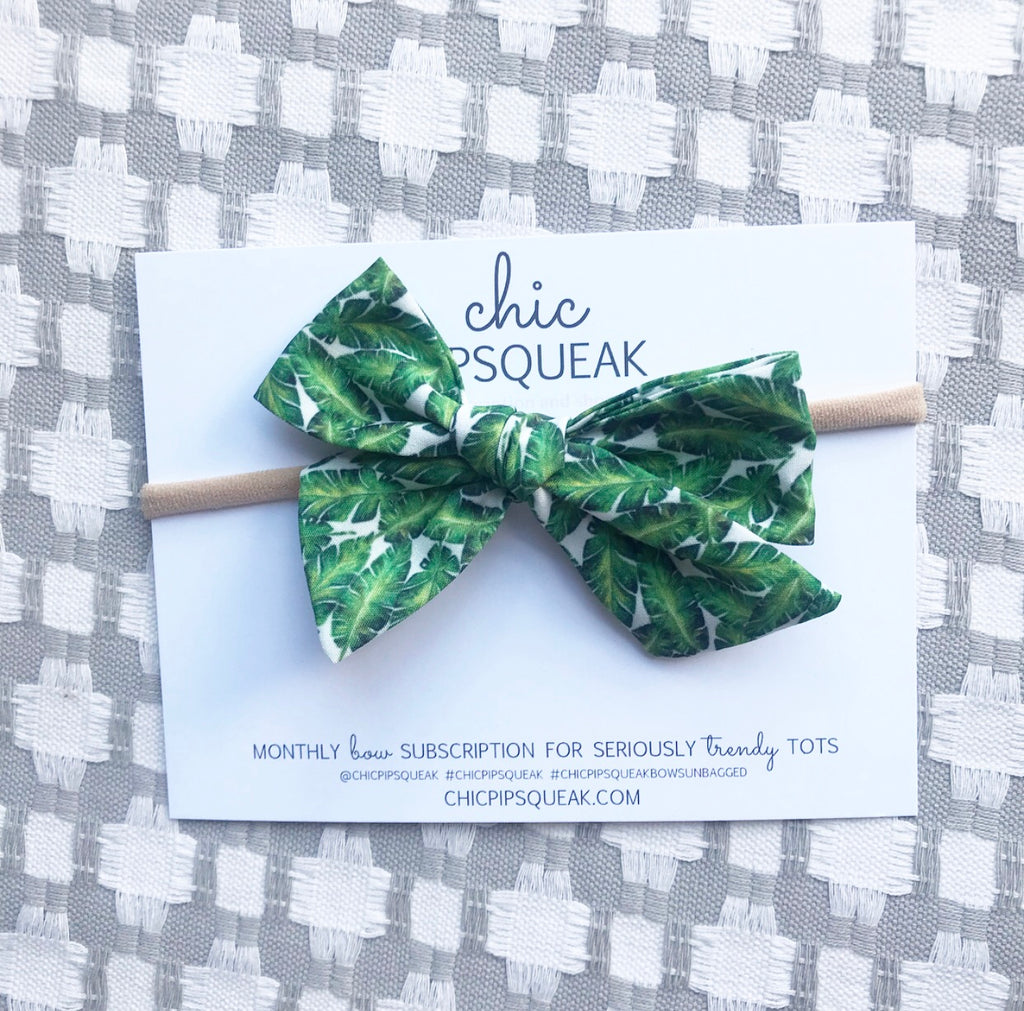 Hand-Tied Bow- Tropical Leaf