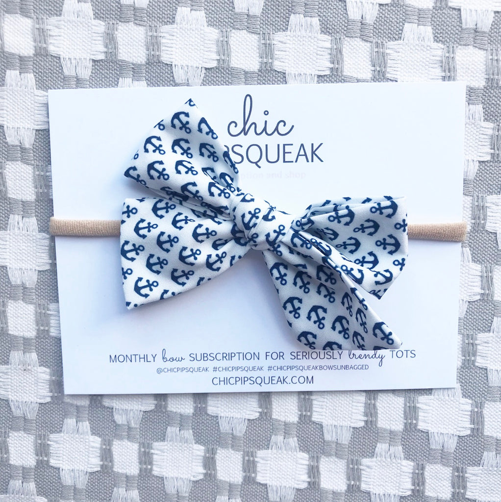 Hand-Tied Bow- Navy Anchors